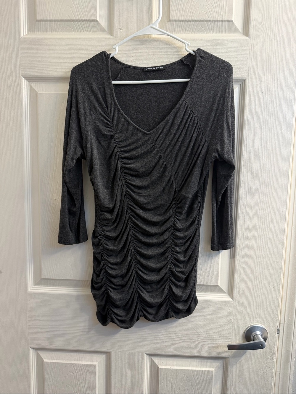 Cable & Gauge Charcoal Ruched V-Neck Tunic